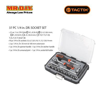 TACTIX Dr Socket Set (37 pieces x 1/4 Inch)
