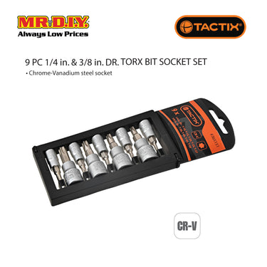 TACTIX Bit Socket Torx Set With Rack (9 pieces x 1/4 x 3/8 Inch)