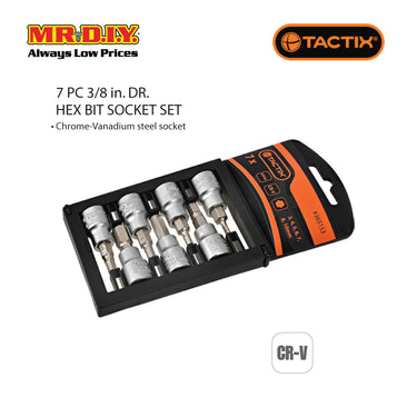 TACTIX Bit Socket Hex Set With Rack (7 pieces x 3/8 Inch)