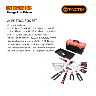 TACTIX Tool Set With Plastic Box (26 pieces)