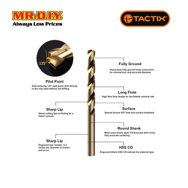 TACTIX Cobalt Drill In Metal Case (13 pieces)