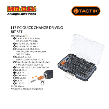TACTIX Quick Change Driving Bit Set (117 pieces)