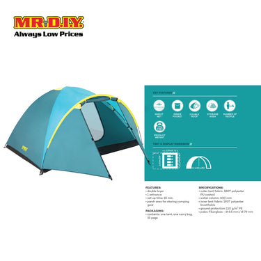 PAVILLO Active Ridge 4 Person Outdoor Camping Hiking Water Resistant Tent (2.10m x 2.40m x 1.30m)