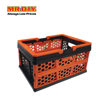 TACTIX Collapsible Knock Down Basket Crate Plastic Storage Organizer With Handle 320236 (16L) (38.3 x 21.3cm x 27.3cm)