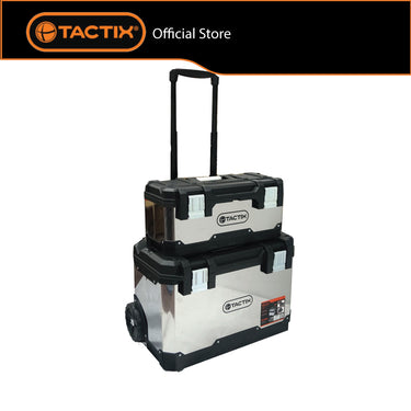 TACTIX Plastic Stainless Steel Rolling Tool Box Storage Organizer 1 Set With Wheels 321133