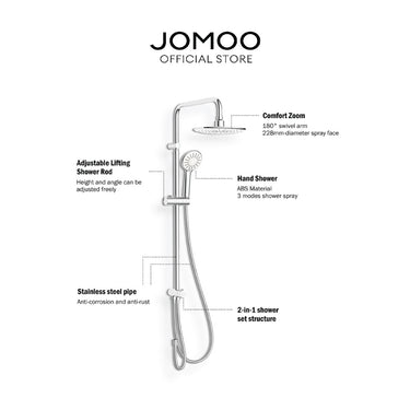 JOMOO Rain Shower Set for Water Heater 36313 9 Inches Ultrathin Rainfall Shower Chrome Bathroom Handled Shower Head for House Durable Shower Set Bathroom