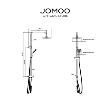 JOMOO Rain Shower Set for Water Heater 36313 9 Inches Ultrathin Rainfall Shower Chrome Bathroom Handled Shower Head for House Durable Shower Set Bathroom