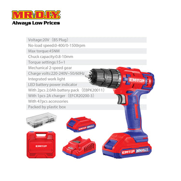 EMTOP Lithium-Ion Cordless Drill ECDL620012-3