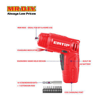 EMTOP Lithium-Ion Cordless Screwdriver ECSR0402