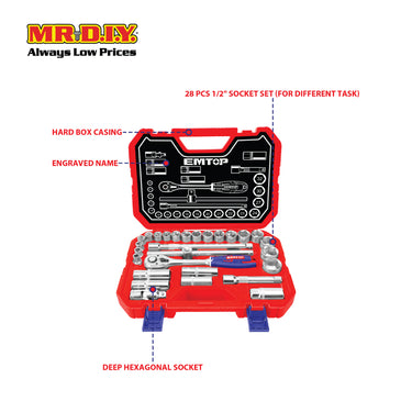 EMTOP 28 Pcs 1/2″ socket set  - ESKT12281