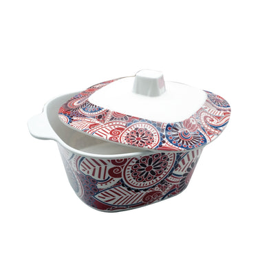 (MR.DIY) Square Lid Bowl Paisley Design (21cm)
