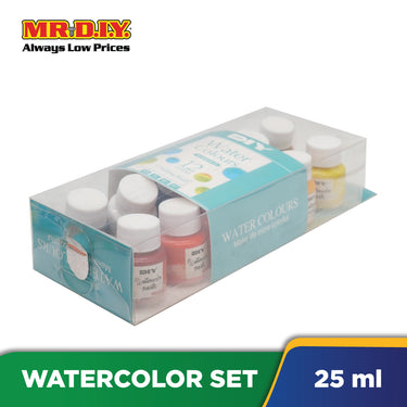 (MR.DIY) 12 Color Bright Non-Fade Watercolor & Paintbrush Set (25 ml)