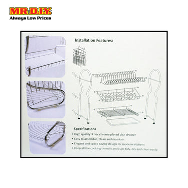 (MR.DIY) Stainless-Steel 3-Layer Tier Dish Drainer Rack