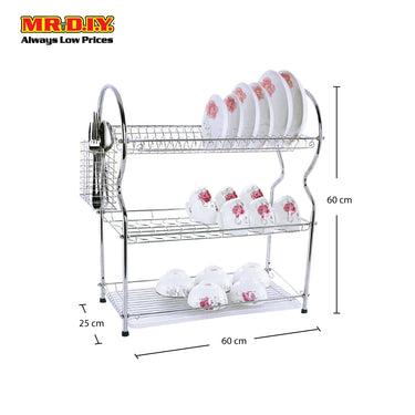 (MR.DIY) Stainless-Steel 3-Layer Tier Dish Drainer Rack