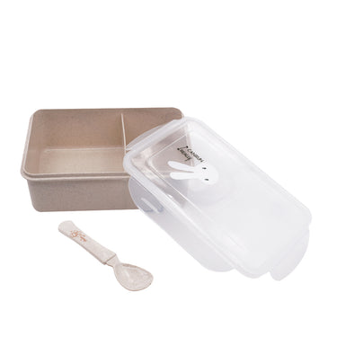 (MR.DIY) Wheat Straw Lunch Box with Spoon Beige (17.5cm x 13cm)