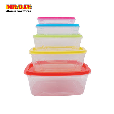 (MR.DIY) Rectangular Rainbow Color Food Keeper Plastic Tupperware Container (5 pieces)