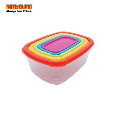 (MR.DIY) Rectangular Rainbow Color Food Keeper Plastic Tupperware Container (5 pieces)