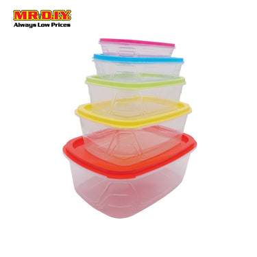 (MR.DIY) Rectangular Rainbow Color Food Keeper Plastic Tupperware Container (5 pieces)