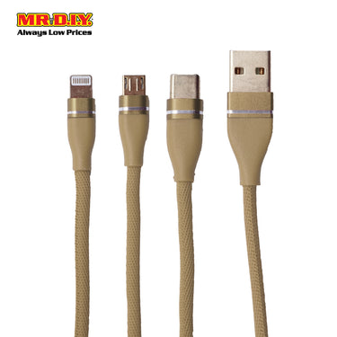 LS 3 In 1 Multifunction Type USB Fast Charging Data Cable Beige (120cm)