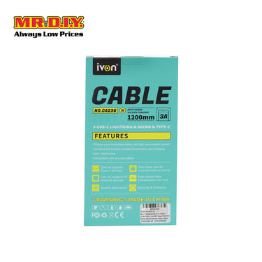 (MR DIY) FlexCharge 3-in-1 USB Cable 1.2M