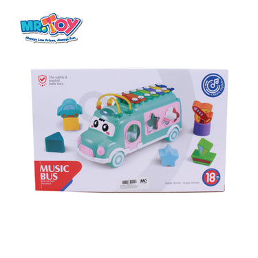 (MR TOY) Xylophone Pink Bus Playset  Musical Instrument Early Learning Kids Toy