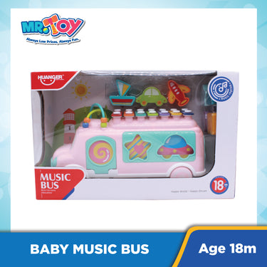 (MR TOY) Xylophone Pink Bus Playset  Musical Instrument Early Learning Kids Toy