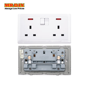 (MR.DIY) White Wall 13A 2 Gang Switch Socket