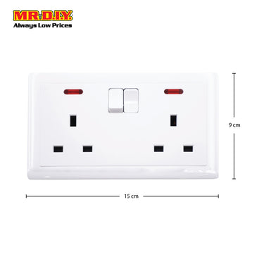 (MR.DIY) White Wall 13A 2 Gang Switch Socket