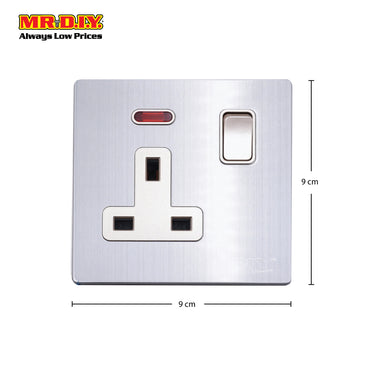 (MR.DIY) Premium Alluminium Plated 1-Gang SP Switched Socket Outlet 13A (9cm)