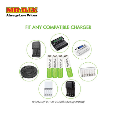 VONIKO Rechargeable Ni-MH Battery HR6 1.2V AA 2000mAh (4pcs)
