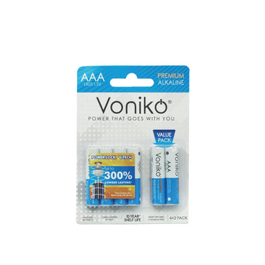 [VALUE PACK] VONIKO Premium Alkaline Battery LR03 1.5V AAA (4 + 2pcs)