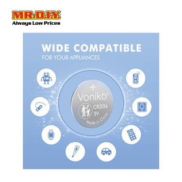 VONIKO Button Lithium Cell Battery CR2016 3V (5pcs)
