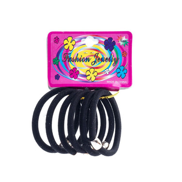 (MR.DIY) Fashion Jewellery Single Beaded Rubber Hairband  Black (6pcs)