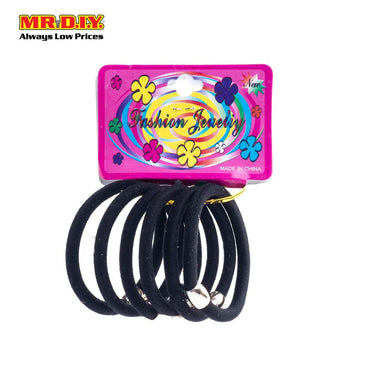 (MR.DIY) Fashion Jewellery Single Beaded Rubber Hairband  Black (6pcs)