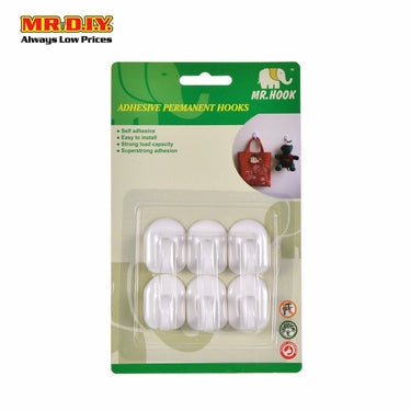 MR HOOK Wall-Mounted Plastic Adhesive Hooks (6pcs)