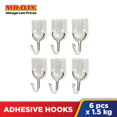 (MR.DIY) Wall-Mounted Plastic Adhesive Hooks (6pcs x 1.5kg)