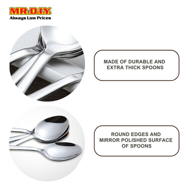 (MR.DIY) Premium High-Quality Stainless Steel Durable Extra Thick Spoons (6pcs)