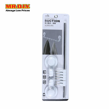 (MR.DIY) Strong Vacuum Suction Cup Wall Mounted Toilet Bathroom Towel Bar With Hooks (37cm)