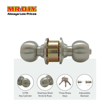 FIGHTER 3631SS/SP Silver Cylinderical Stainless Steel Entrance Door Lock Set (60mm)