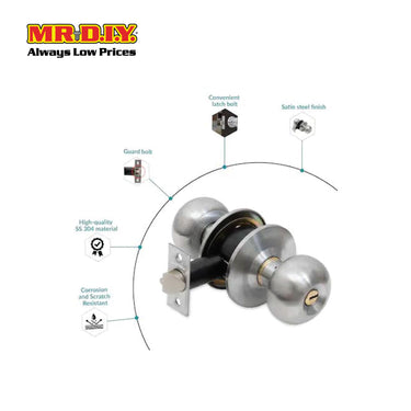 FIGHTER 3881SS Silver Stainless Steel Entrance Knob Door Lock Set (60mm)