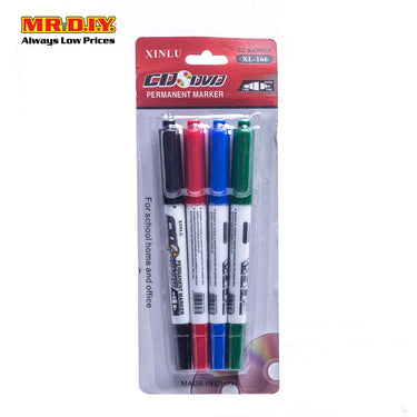 XINLU Multi-Colour Dual Tip CD DVD Permanent Marker (4pcs)