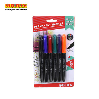 (MR.DIY) Beifa Permanent Marker (6Pcs)