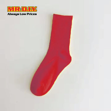 (MR.DIY) Unisex Adult Mid-Calf Casual Cotton Socks - Red - Color Series