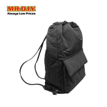 (MR.DIY) Nylon Drawstring Bag with adjustable strap L39cm x W33cm x H17cm - Black - Color Series