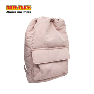 (MR.DIY) Nylon Drawstring Bag with adjustable strap L39cm x W33cm x H17cm - Pink - Color Series