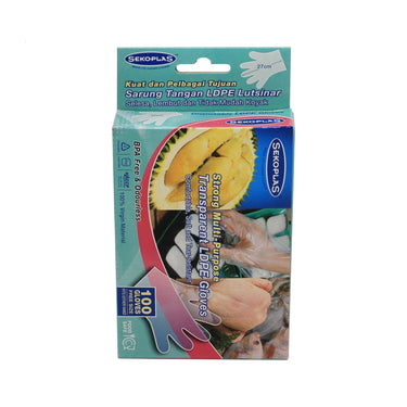 SEKOPLAS Strong Multipurpose Transparent LDPE Gloves (100 pcs)