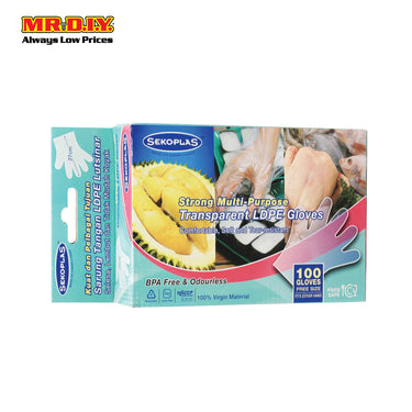 SEKOPLAS Strong Multipurpose Transparent LDPE Gloves (100 pcs)