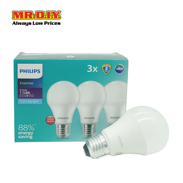 PHILIPS E27 Essential Round Shape  LED Bulb Cool Daylight 11W (3pcs)