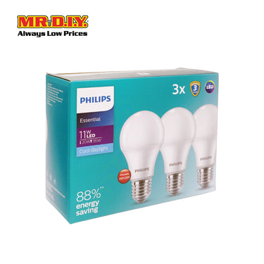 PHILIPS E27 Essential Round Shape  LED Bulb Cool Daylight 11W (3pcs)