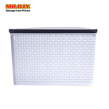 (MR.DIY) FELTON Multipurpose Storage Organizer Plastic Rattan Basket Container With Lid FSB2172 (39 x 28 x 25cm)